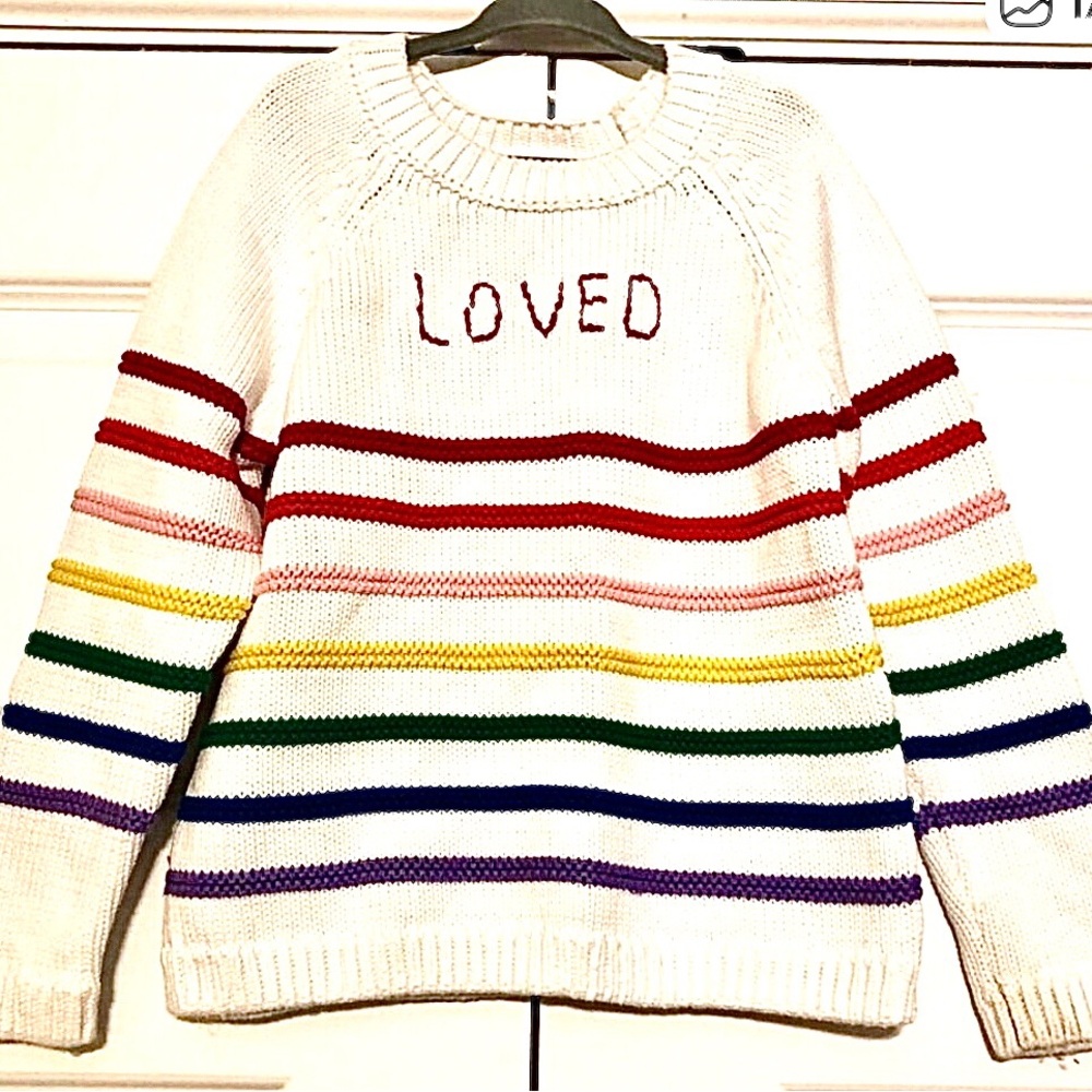 HANNA ANDERSSON Girls Loved Rainbow Stripes Embroidered Sweater 5 MSRP $120